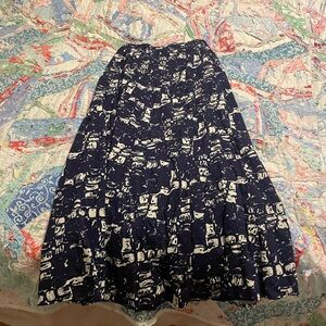 Women's Navy and White A-Line Printed Midi Skirt Toast